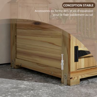 Abri De Jardin En Bois Sapin 91x66x150 Cm – Avec 3 étagères, 5 Crochets Et Porte Verrouillable – Stockage Outil Extérieur - 4