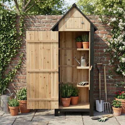 Armoire de jardin Arbour 0,42m² en bois thermo-traité avec étagères - Noir/Naturel