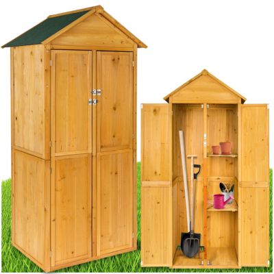 Armoire de jardin avec toit à deux pans en bois de pin imprégné marron