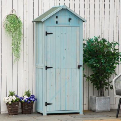 Armoire de Jardin - Cabane de Rangement avec Fenêtres et 3 Étagères Amovibles, Bois Peint, Bleu et Vert, 77x54,2x179 cm