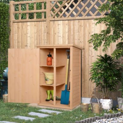 Armoire de Jardin - Cabane de Rangement avec Étagères, Rangement Outils, Structure Bois Naturel, 75x56x115 cm