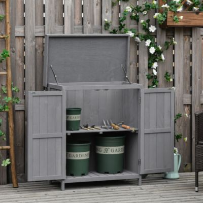 Armoire de Jardin - Cabane de Rangement en Bois avec 2 Grands Étagères et Portes Doubles, Gris - 74x43x88 cm