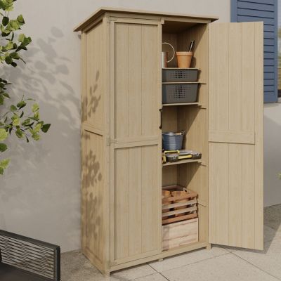 Armoire de jardin en bois 90 x 50 x 160 cm avec toit incliné double porte et étagères