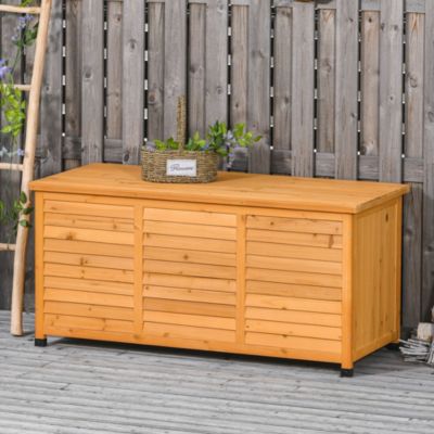 Armoire de Jardin en Bois, Coffre de Rangement Étanche, 127x56x60 cm, Jaune