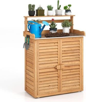 Armoire de Jardin Extérieur 87x45x120cm, Portes à Persiennes, Etagères Amovibles, 3 Crochets, Abri de Jardin pour Jardin Patio