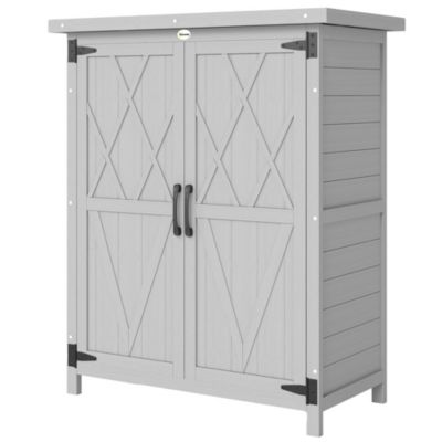 Armoire de jardin sur pied dim. 75 x 40 x 90 cm 2 portes 3 étagères toit tôle bois sapin gris