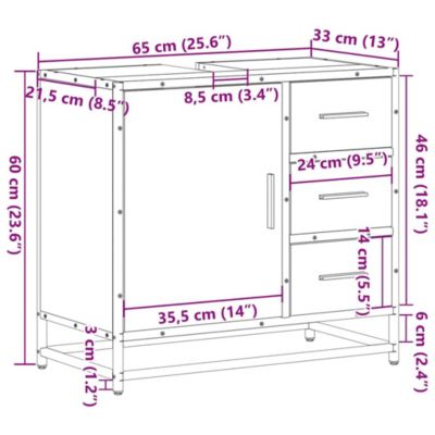 Armoire de lavabo de salle de bain chêne fumé 65x33x60 cm vidaXL