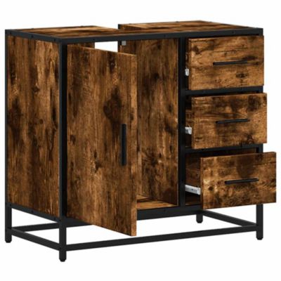 Armoire de lavabo de salle de bain chêne fumé 65x33x60 cm vidaXL