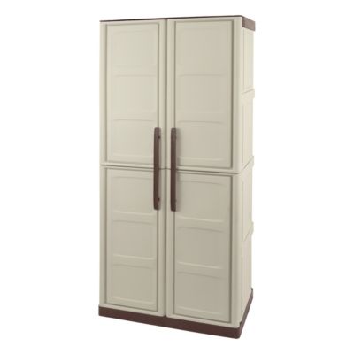 Armoire de rangement 2 portes 3 Etagères Beige 70 x 39 x 165cm Meuble de Garage Atelier Buanderie ARTPLAST
