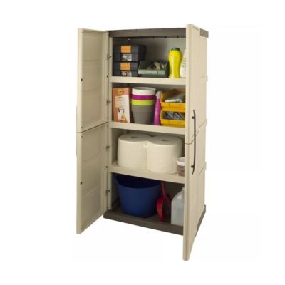 Armoire de rangement 2 portes 3 Etagères Beige 70 x 39 x 165cm Meuble de Garage Atelier Buanderie ARTPLAST