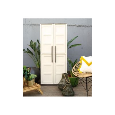 Armoire de rangement 2 portes 3 Etagères Beige 70 x 39 x 165cm Meuble de Garage Atelier Buanderie ARTPLAST