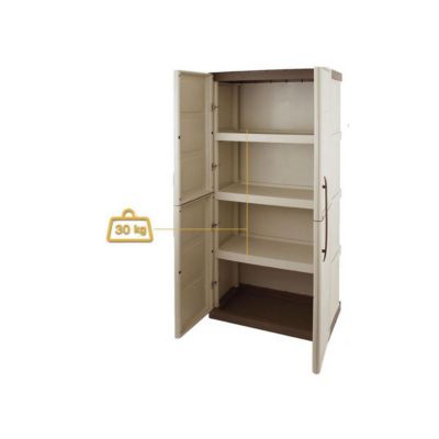 Armoire de rangement 2 portes 3 Etagères Beige 70 x 39 x 165cm Meuble de Garage Atelier Buanderie ARTPLAST