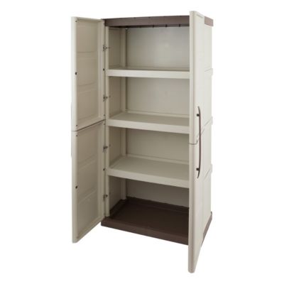 Armoire de rangement 2 portes 3 Etagères Beige 70 x 39 x 165cm Meuble de Garage Atelier Buanderie ARTPLAST