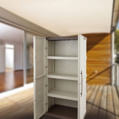 Armoire de rangement 2 portes 3 Etagères Beige 70 x 39 x 165cm Meuble de Garage Atelier Buanderie ARTPLAST