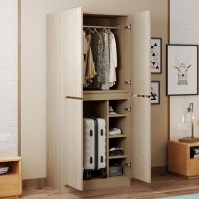 Armoire de Rangement 4 Portes avec Étagères, Bois Métal Contreplaqué MDF, 70x40x170 cm, Naturel