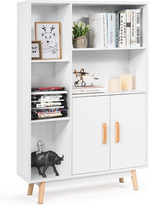 Armoire de Rangement au Sol Bibliotheque Meuble de Rangement avec Cube de Rangement Casier Inclus 5 Ouvert et 2 Porte