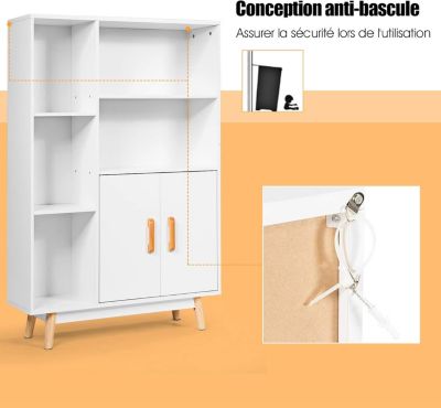 Armoire de Rangement au Sol Bibliotheque Meuble de Rangement avec Cube de Rangement Casier Inclus 5 Ouvert et 2 Porte