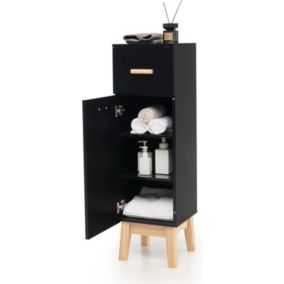 Armoire de Rangement avec 1 Tiroir et 1 Porte,étagère à 3 Positions,en MDF avec Anti-basculement,Pieds en Bois pour Salon,Chambre