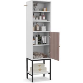 Armoire de Rangement de 145cm Armoire Autoportante avec Etagères Réglables Armoire à 1 Porte Blanc