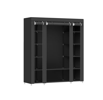 Armoire de Rangement en Tissu Noir +  Housse -  Penderie Métallique 12 Compartiments Dressing Chambre