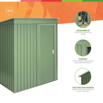 Armoire de Rangement Extérieur 1,39m² Neat Green - 162x86x181cm - Porte coulissante - Abri de jardin métal