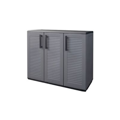 Armoire de Rangement Garage Atelier - Armoire basse 3 portes et 1 étagère Réglable Polypropylène 102x37h84 cm Charge 20 kg