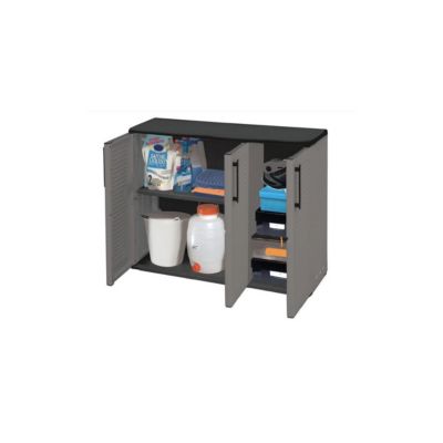Armoire de Rangement Garage Atelier - Armoire basse 3 portes et 1 étagère Réglable Polypropylène 102x37h84 cm Charge 20 kg
