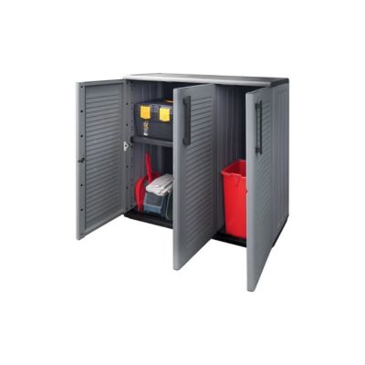 Armoire de Rangement Garage Atelier - Armoire basse 3 portes et 1 étagère Réglable Polypropylène 102x37h84 cm Charge 20 kg