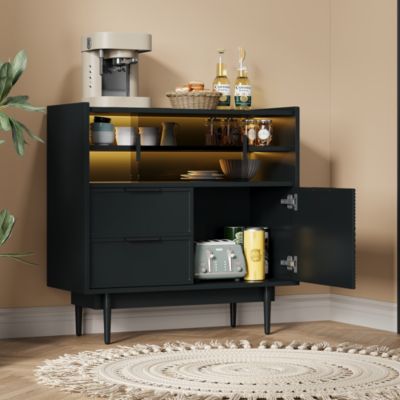 Armoire de Rangement - Meuble de Salle de Bain avec Éclairage LED et Portes Vitrées Coulissantes - MDF Noir