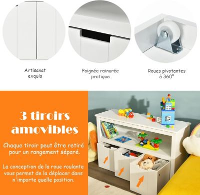 Armoire De Rangement Jouets Enfants AIYAPLAY - 11 Bacs En Tissu, étagères Supérieures Et Autocollants Décoratifs