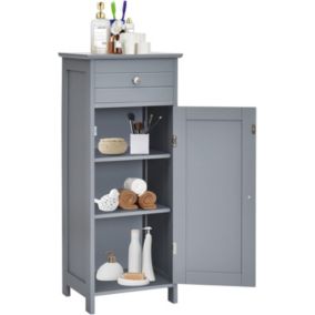 Armoire de Rangement pour Salle de Bain Meuble de Toilette sur Pied en MDF avec Tiroir et 2 Etagere Reglable a Hauteurs