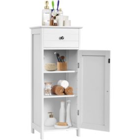 Armoire de Rangement pour Salle de Bain Meuble de Toilette sur Pied en MDF avec Tiroir et 2 Etagere Reglable a Hauteurs