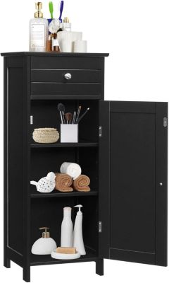 Armoire de Rangement pour Salle de Bain Meuble de Toilette sur Pied en MDF avec Tiroir et 2 Etagere Reglable