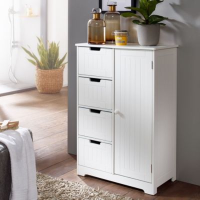Armoire de Salle de Bain 56x83x30 cm Commode avec Tiroir et Porte Blanc FineBuy