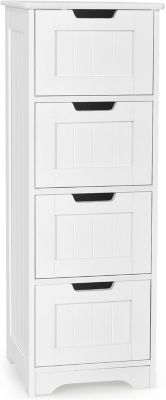Armoire de Salle de Bain avec 4 Tiroirs 30x30x82CM-Armoire de Rangement sur Pieds de Style Nordique Blanc