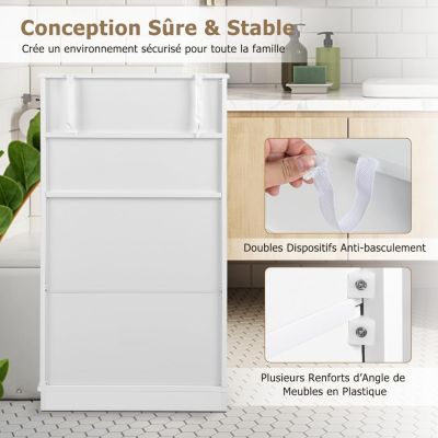 Armoire de Salle de Bain avec Etagere Reglable Meuble de Rangement sur Pieds avec Tiroirs et Portes Blanc