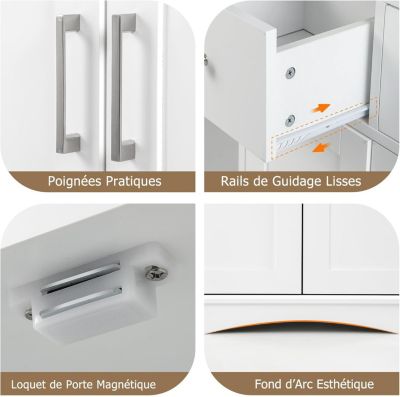 Armoire de Salle de Bain avec Etagere Reglable Meuble de Rangement sur Pieds avec Tiroirs et Portes Blanc