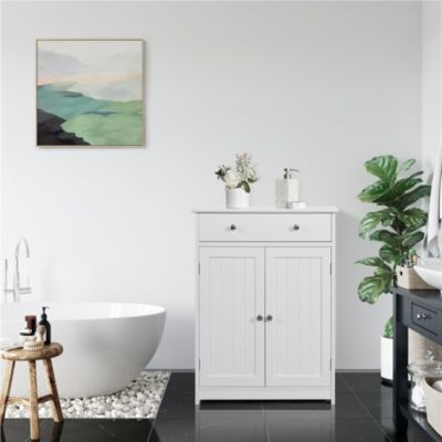 Armoire de Salle de Bain Blanc Meuble de Rangement Commode Buffet 3 Etagères