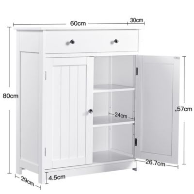 Armoire de Salle de Bain Blanc Meuble de Rangement Commode Buffet 3 Etagères