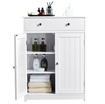 Armoire de Salle de Bain Blanc Meuble de Rangement Commode Buffet 3 Etagères