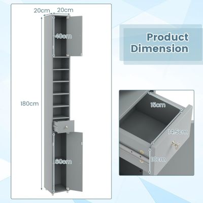 Armoire de Salle de Bain Haut avec 2 Portes 1 Tiroir 5 Etageres Reglables Dispositif Anti-basculement Meuble Colonne Rangement