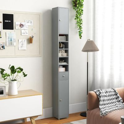 Armoire de Salle de Bain Haut avec 2 Portes 1 Tiroir 5 Etageres Reglables Dispositif Anti-basculement Meuble Colonne Rangement