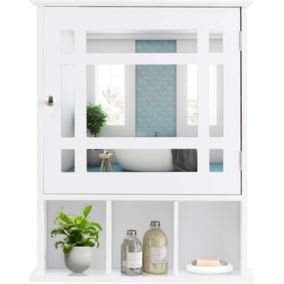 Armoire de Salle de Bain Murale Armoire de Toilette Suspendue avec Miroir Porte 3 Compartiments et 1 Couche Ajustable