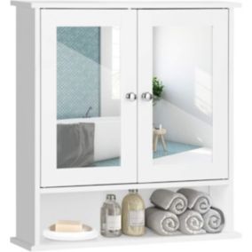 Armoire de Salle de Bain Murale avec Miroir, Armoire Suspendue avec étagère Réglable, 2 Porte&3 étagère, 56x13x58CM,Blanc