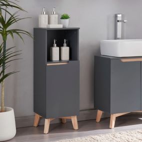 Armoire de salle de bain Overath 86 x 30 x 30 cm gris aspect bois en.casa