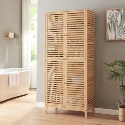 Armoire de salle de bain Raurgela bambou 180 x 80 x 40 cm naturel en.casa