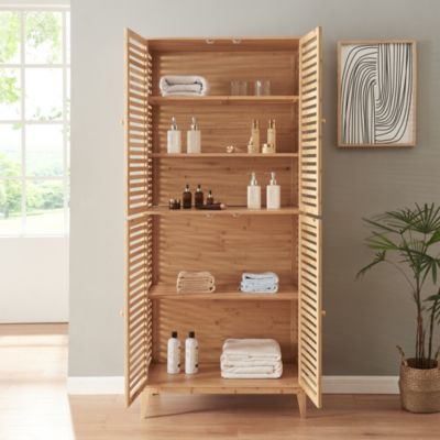Armoire de salle de bain Raurgela bambou 180 x 80 x 40 cm naturel en.casa