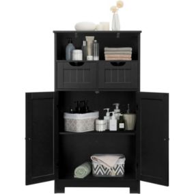 Armoire de Salle de Bain sur Pied avec Planche Mobile et 2 Tiroirs Reglables 60 X 30 X 109CM Noir