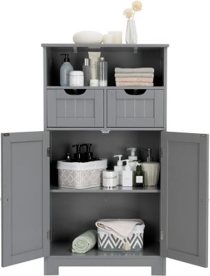 Armoire de Salle de Bain sur Pied avec Planche Mobile et 2 Tiroirs Reglables 60 X 30 X 109CM