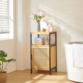 Armoire de salle de bain Tervola MDF bambou rotin 80 x 40 x 35 cm noir naturel en.casa